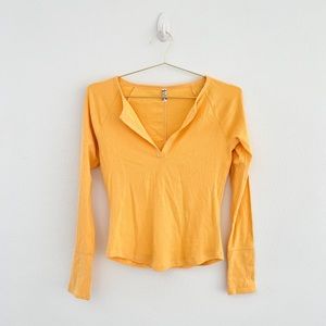 Intimately Free People Yellow Ribbed V-Neck Top